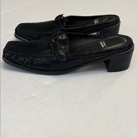 STUART WEITZMAN BLACK LEATHER MULES /SLIDES BLACK HEELS 9 - Picture 2 of 16